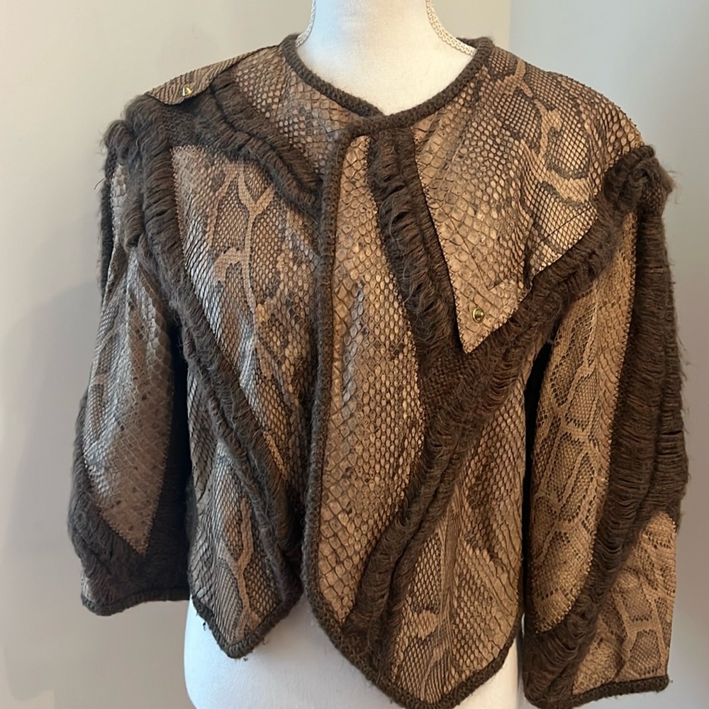 Brown Real Python Jacket With Knit 3/4 Sleeve - image 1